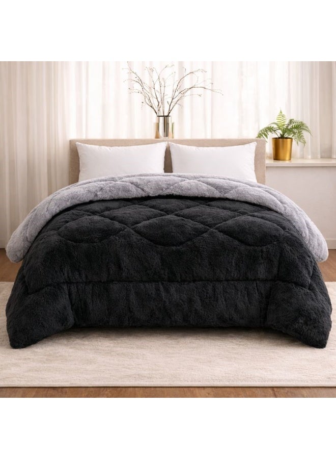 سنوز لحاف بطانية دبل فيس سادة 220*230 سم (بلاك*جراي) - Image 2